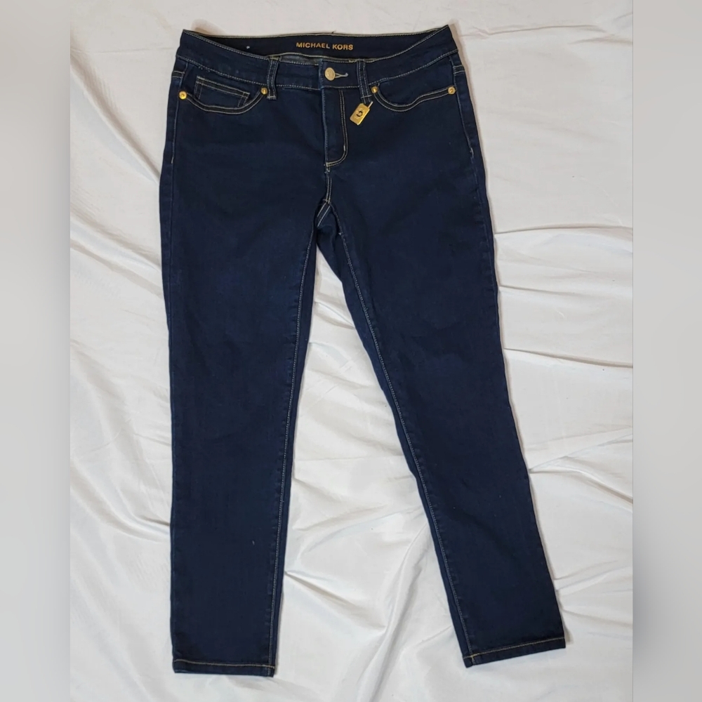 MICHAEL KORS IZZY SKINNY MID RISE DARK RINSE SIZE 4 MSRP